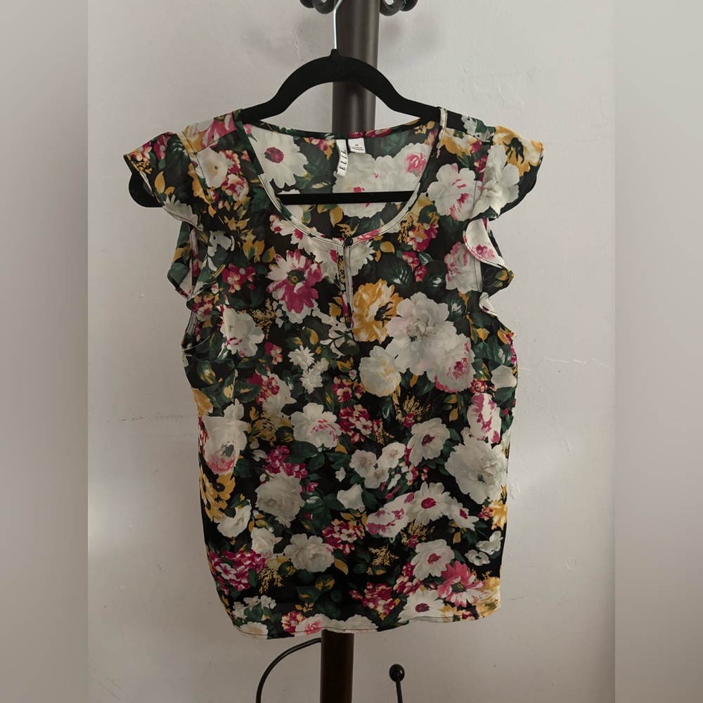 Elle Black Floral Ruffle Blouse